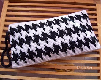 PATTERN - Houndstooth Tapestry Crochet Clutch, Instant Download PDF in English and Spanish, DIY Tutorial