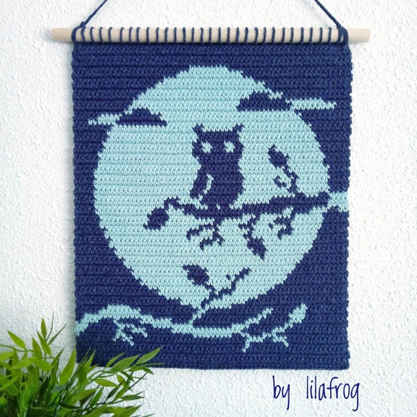 Tapiz Tapestry Crochet, Tapiz Ganchillo Animales Patrón, Decoración Ganchillo, Siluetas Luna Búho Paisaje, Habitación Infantil - PATRÓN PDF