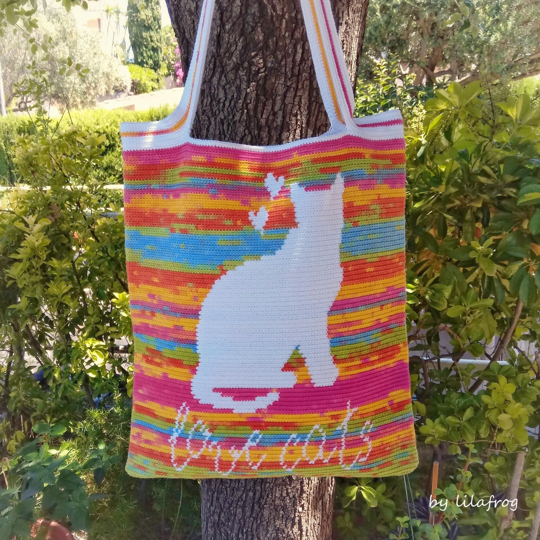 Tapestry Crochet Tote Bag, Tapestry Crochet Bag, Crochet Tote Bag, Cat