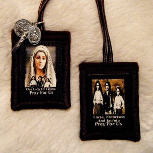 Escapulario Marrón de Nuestra Señora de Fátima Hecho a mano en EE. UU. 100 % lana