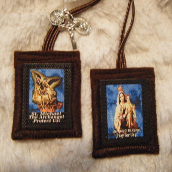 St. Michael The Archangel Brown Scapular Handmade 100% Wool in USA