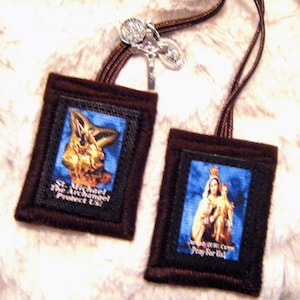St. Michael The Archangel Brown Scapular Handmade 100% Wool in USA