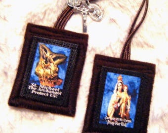 St. Michael The Archangel Brown Scapular Handmade 100% Wool in USA