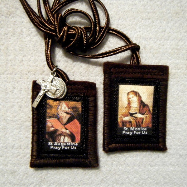 St. Augustine St. Monica Brown Scapular 100%Wool Handmade in USA