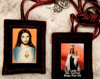 Scapolare del Sacro Cuore di Gesù, marrone, 100% lana, fatto a mano negli Stati Uniti.
