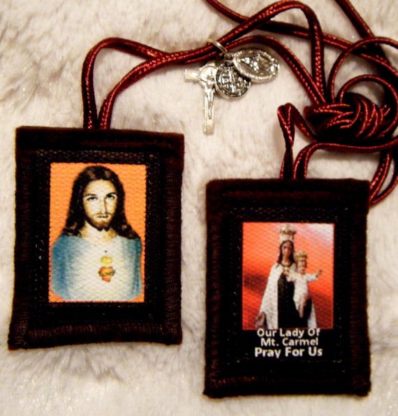 Sacred Heart Of Jesus Brown Scapular 100% Wool Handmade in USA