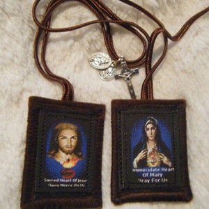 Sacred Hearts of Jesus and Mary Brown Scapular Hand Made in USA