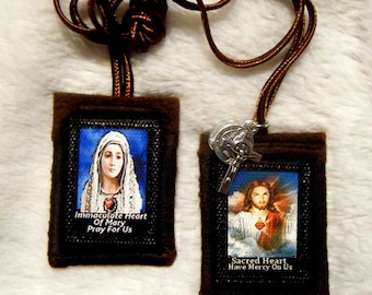 Scapolare marrone del Sacro Cuore di Gesù e del Cuore Immacolato di Maria