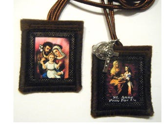 Scapolare marrone della Sacra Famiglia di Sant'Anna, 100% lana, fatto a mano negli Stati Uniti.