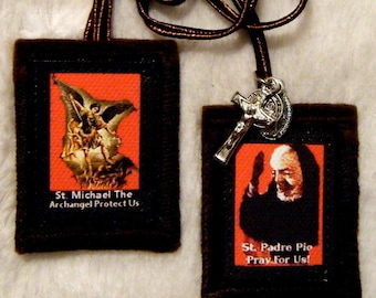 Scapolare marrone di San Padre Pio, San Michele Arcangelo, 100% lana, fatto a mano negli Stati Uniti.
