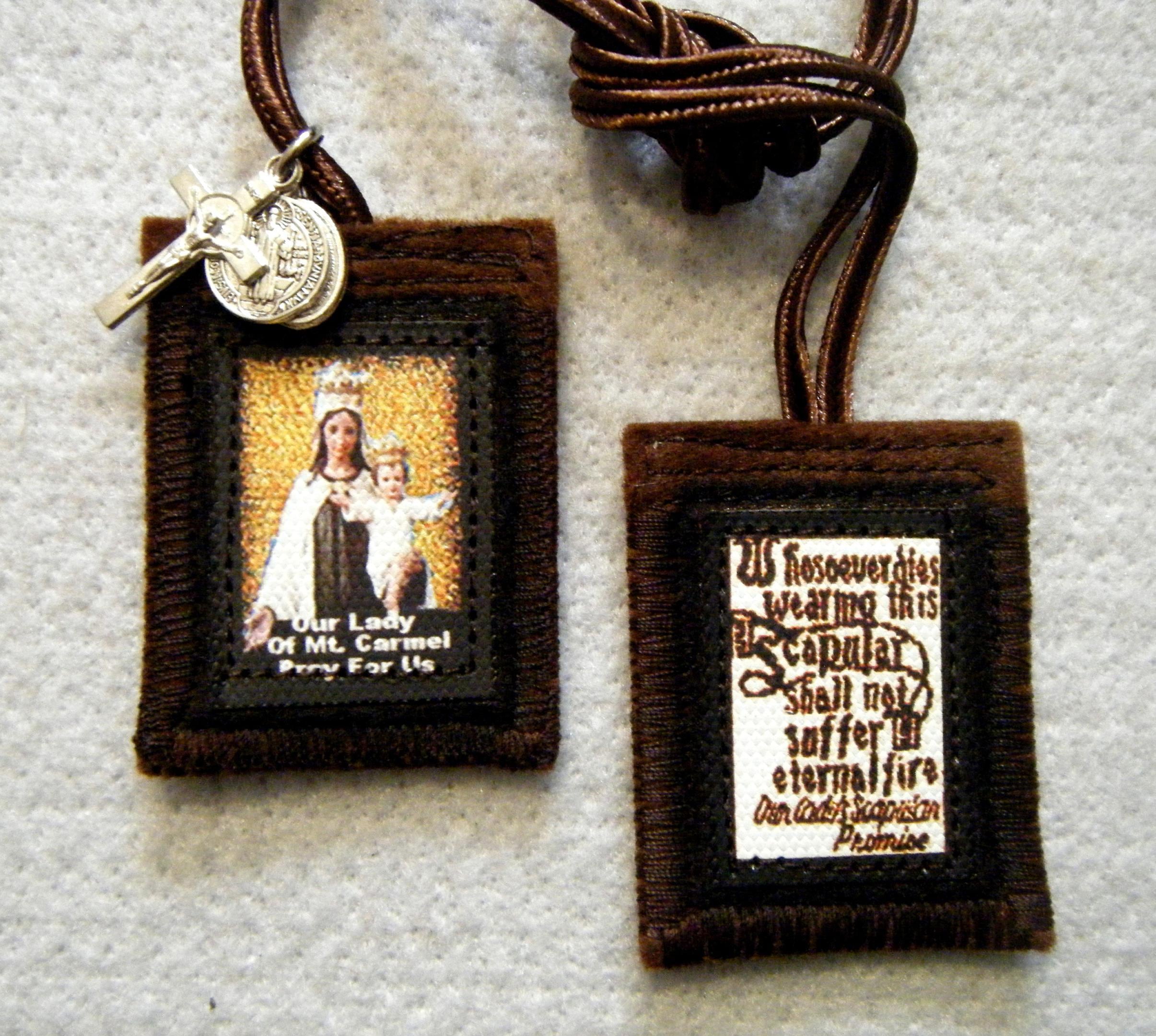 Gold Our Lady Of Mt. Carmel Scapular Promise Brown Scapular 100%Wool Handmade in USA