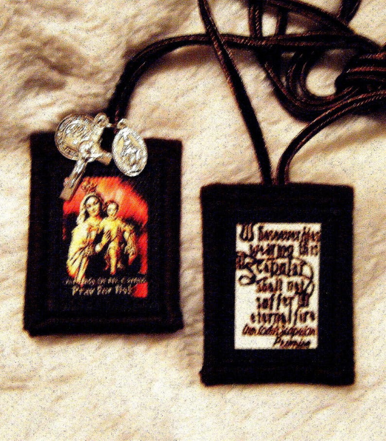 Colorful Our Lady of Mt Carmel Brown Scapular 100% Wool Handmade With ...