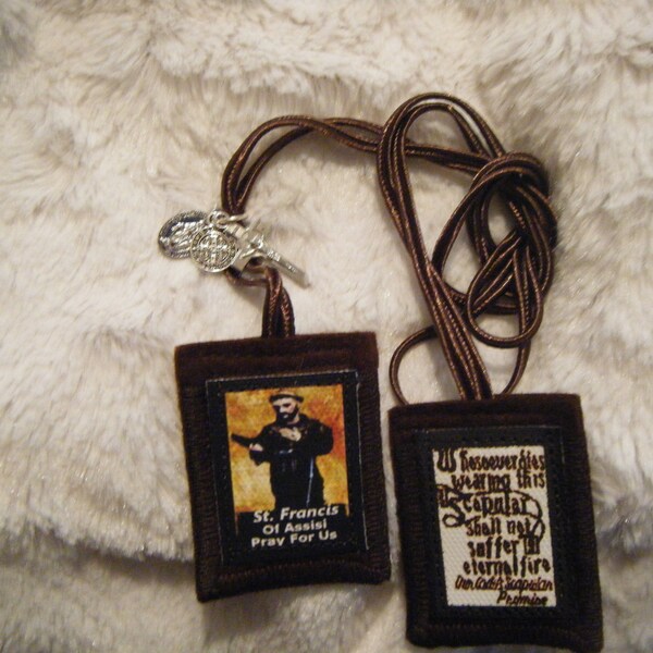 St Francis of Assisi Brown Scapular Handmade 100% Wool Catholic