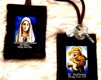 Scapolare marrone di Sant'Antonio e del Cuore Immacolato di Maria, 100% lana, fatto a mano negli Stati Uniti.
