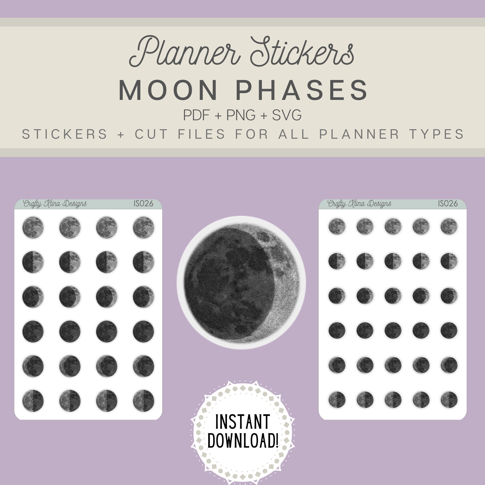 Moon Phases Stickers IS026 Stickers Cut Files for All | Etsy