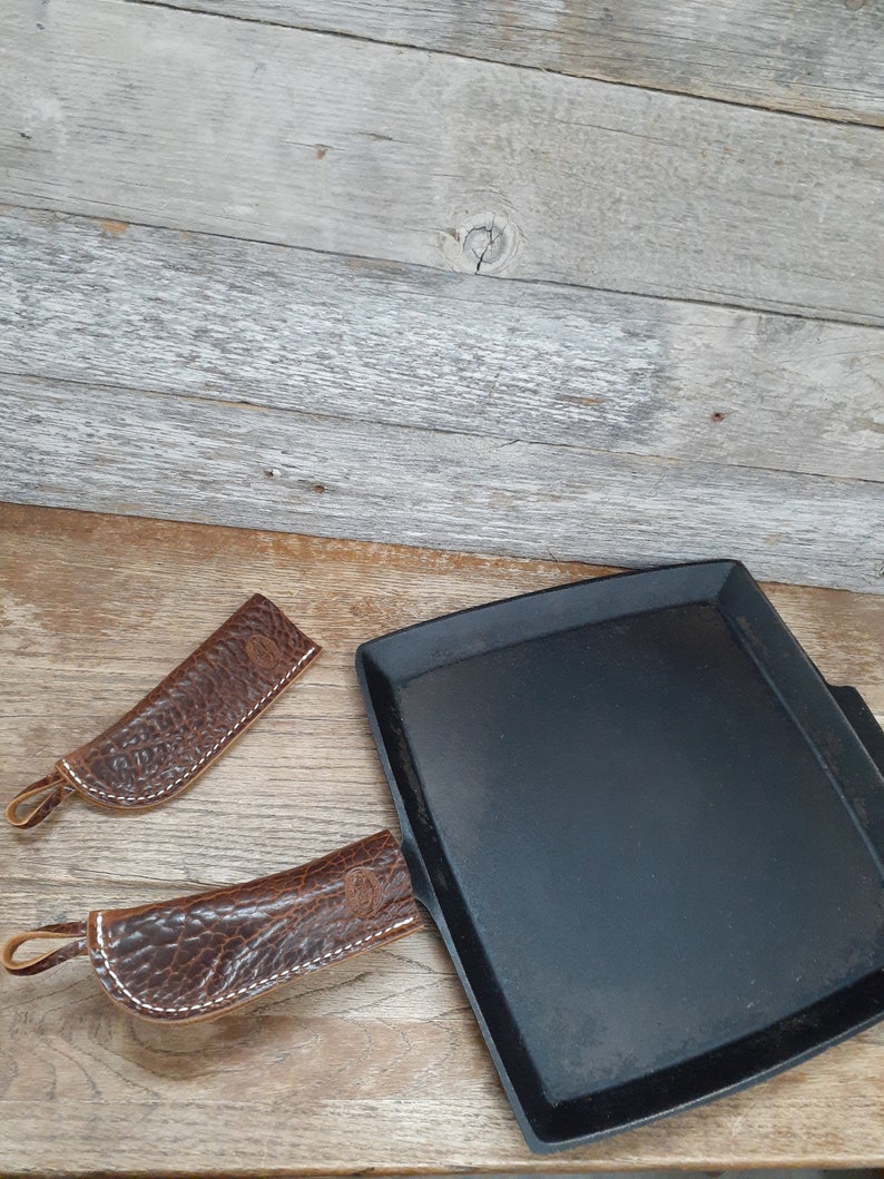 BUFFALO Leather Pan Handle Covers. Cast Iron Pan or Skillet Handle