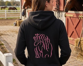 Embroidered Horse Hoodie with Rhinestones – Equine Design - Unisex Sweatshirt