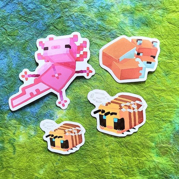 Minecraft Bee, Axolotl and Fox stickers!
