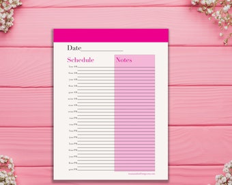 Printable Daily Planner, Digital Planner, Daily Schedule PDF, Bright Pink