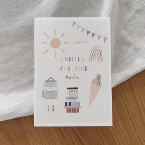 Tarjeta personalizada de vuelta al cole | Tarjeta de felicitación de vuelta al cole con nombre | Postal A6 para alumnos de primer grado | Regalo escolar para niños