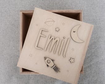 Personalized children's memory box – wooden box with name – baby memory box – gift for birth – christening gift – storage box