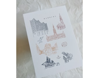 Hamburg postcard | Hamburg landmarks | Hamburg illustration | Love for Hamburg