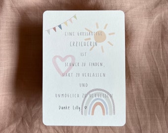 Personalized farewell card for a kindergarten teacher/educator | Thank you for the wonderful time | Kindergarten/daycare graduation card | Gift for educators