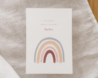 Birth card | personalized card with name | Birth gift | Rainbow baby card