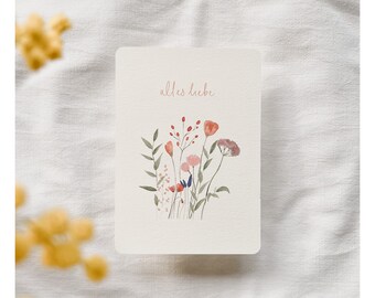 Postkarte alles Liebe | Aquarellblumen | Muttertagskarte | personalisierte Geburtstagskarte | Danke Mama | Geburtstagskarte Frühling