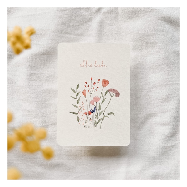 Postkarte alles Liebe | Aquarellblumen | Muttertagskarte | personalisierte Geburtstagskarte | Danke Mama | Geburtstagskarte Frühling