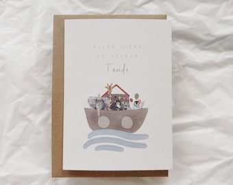 Taufkarte personalisiert mit Namen | Karte zur Taufe Baby | Aquarell Postkarte Arche Noah | Taufgeschenk