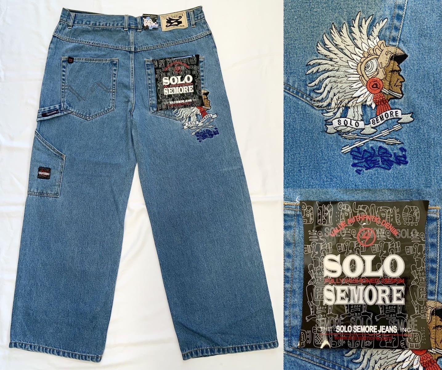 Vintage 90s Deadstock NWT SOLO SEMORE Jeans Wide Leg Indian