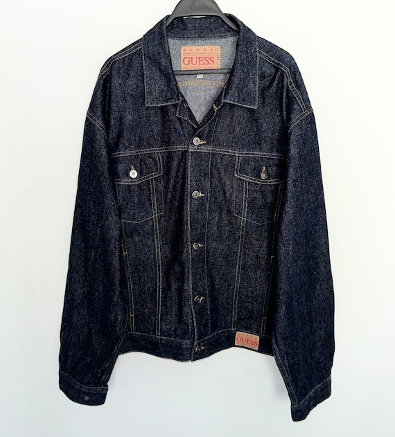 New Deadstock Vintage 80s GUESS Mens XXL Denim Jean Jacket Made in USA Dark Blue Trucker Unworn Etsy