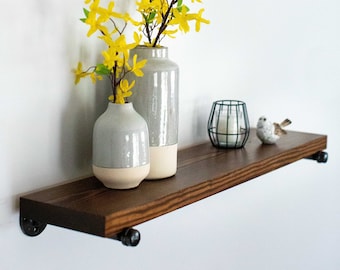 Rustic Floating Shelves | Industrial Straight Pipe Brackets | Rustic Modern Design | 8" Depth