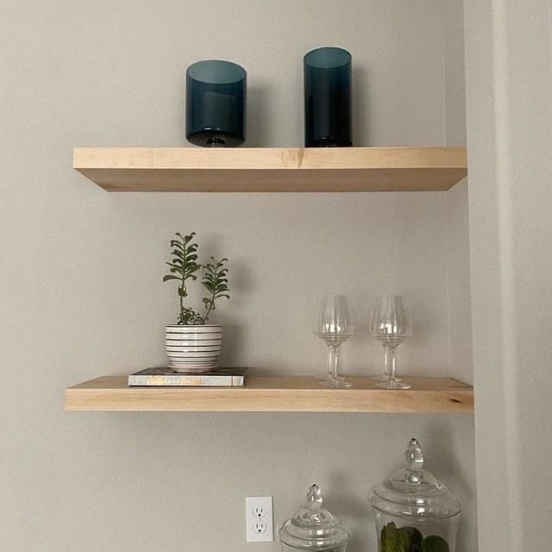 Maple Floating Shelves Solid Wood Shelf With 300 Pound Weight Etsy