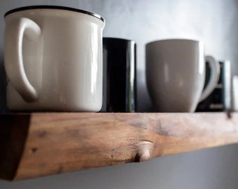 Live Edge Walnut Floating Shelves, Heavy Duty Hidden Bracket, Custom Wood Wall Shelf for Kitchen, Bathroom, or Living Room