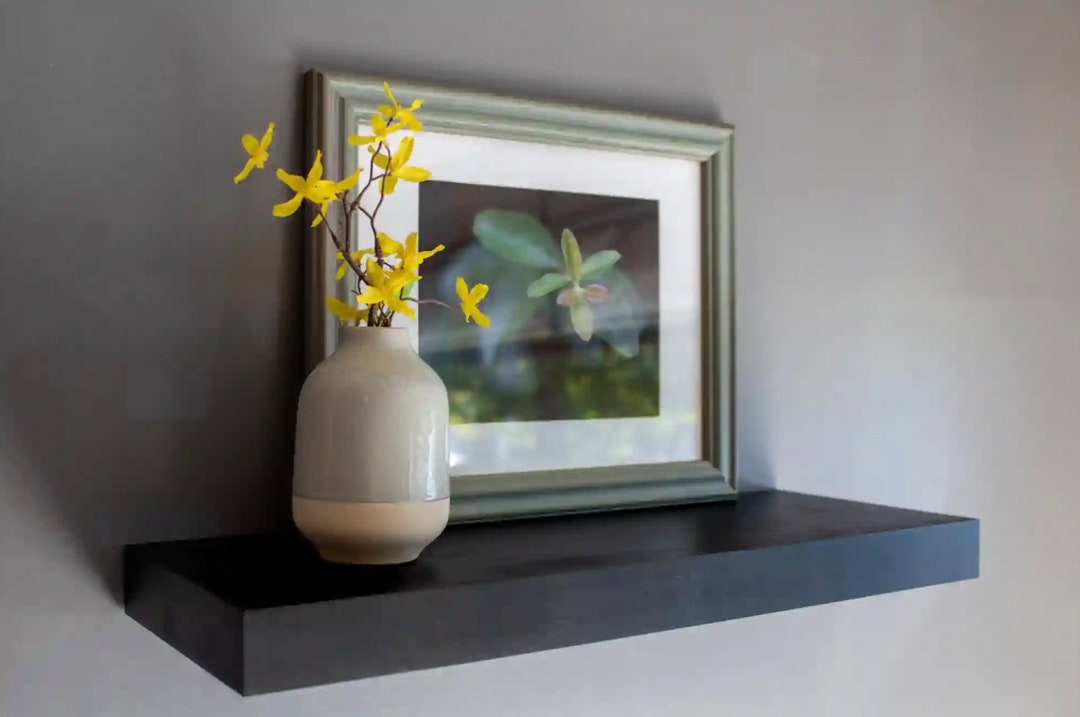 HEAVY DUTY Kitchen Floating Shelves, Solid Black Wood Floating Shelf, Custom Wall Shelf