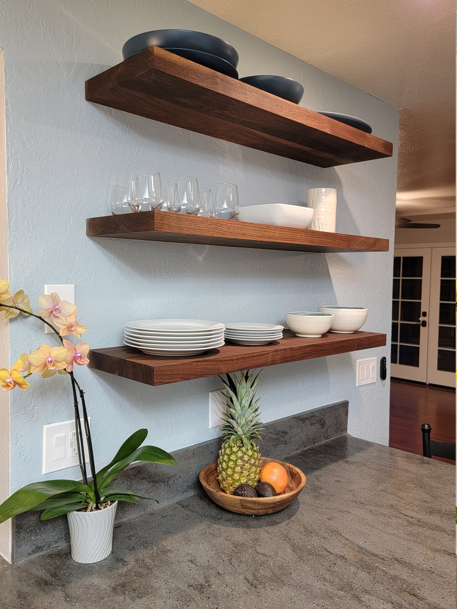 Solid Walnut Floating Shelves Custom Length and Depth Etsy
