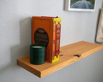 Rustic Pine Floating Shelf with Dowel Rods: Easy Install