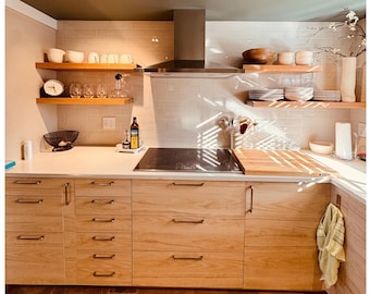 White Oak Floating Shelves, Heavy Duty Hidden Bracket, Custom Wood Wall Shelf for Kitchen, Bathroom, or Living Room