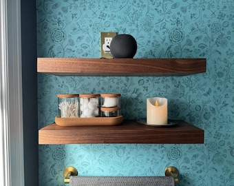 Walnut Floating Shelves, Heavy Duty Hidden Bracket, Custom Wood Wall Shelf for Kitchen, Bathroom, or Living Room