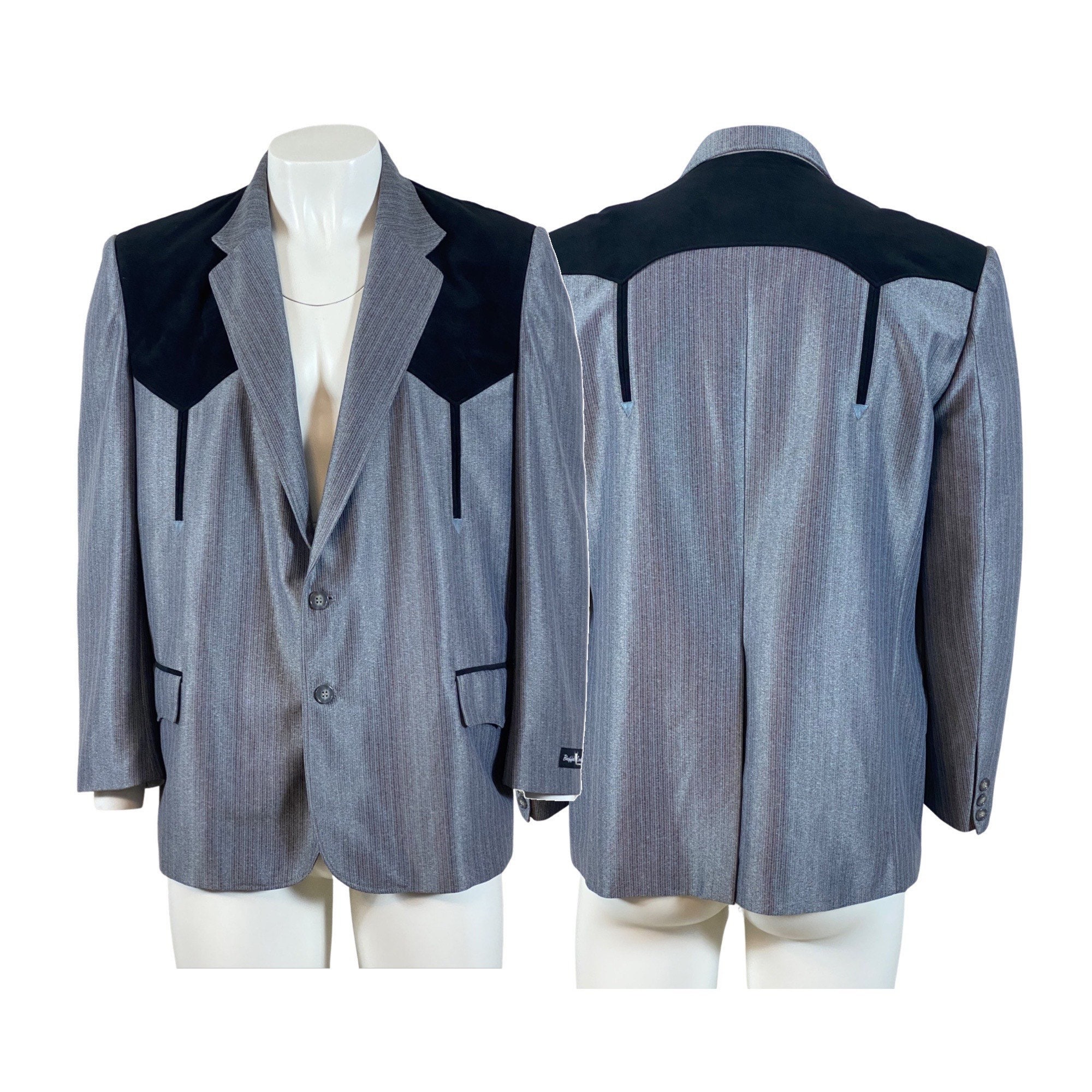 MENS 46R Western Wear Blazer // Charcoal Gray Black