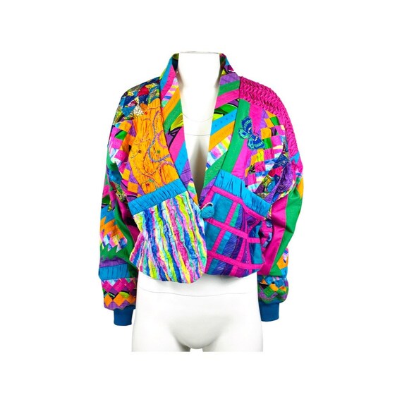 90s Patchwork Colorful Jacket / Butterflies / Int… - image 2