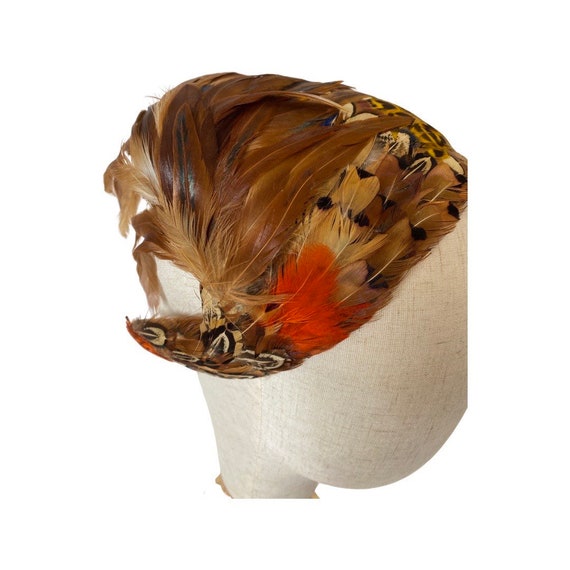 Vintage 40s 50s Pheasant Feather Headpiece Hairpi… - image 2