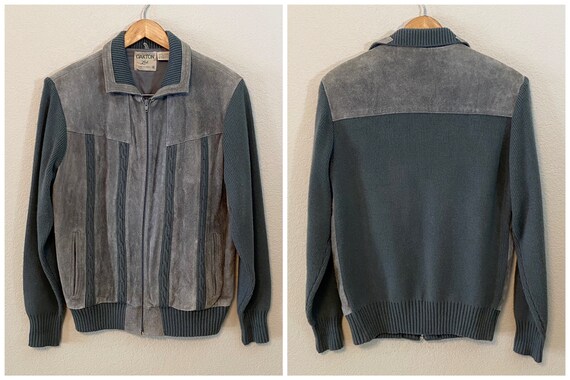MENS M 1960s Oakton Ltd Charcoal Grey Suede Zip Sw