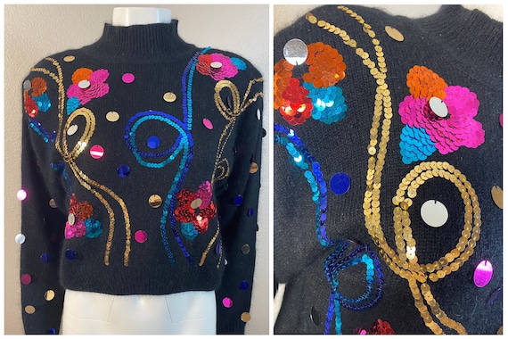 MED Vintage 90s MY Sequin Sweater/ Silk Angora Lam