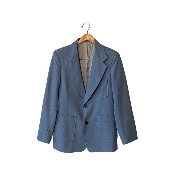 42 Mens 1960s Light Blue Polyester Blazer 60s 70s… - image 1