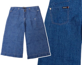 90s Tag Rag Low Rise Cropped Pant / Vintage 1990s / Wide Leg / Flare / Short Pant / Linen / Low Waist 32&quot;