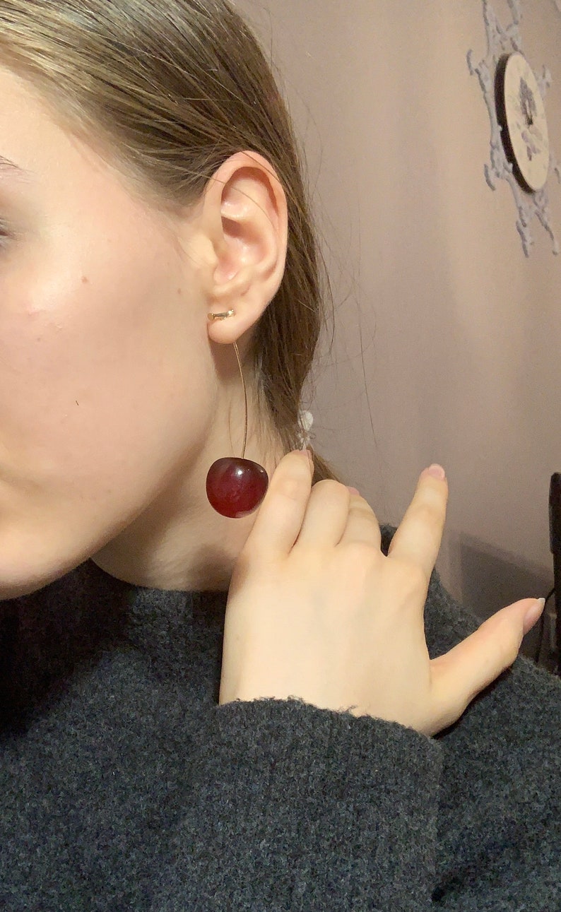 Cherry Earrings,Elegant Designer Fruit Earrings,burgundy earrings