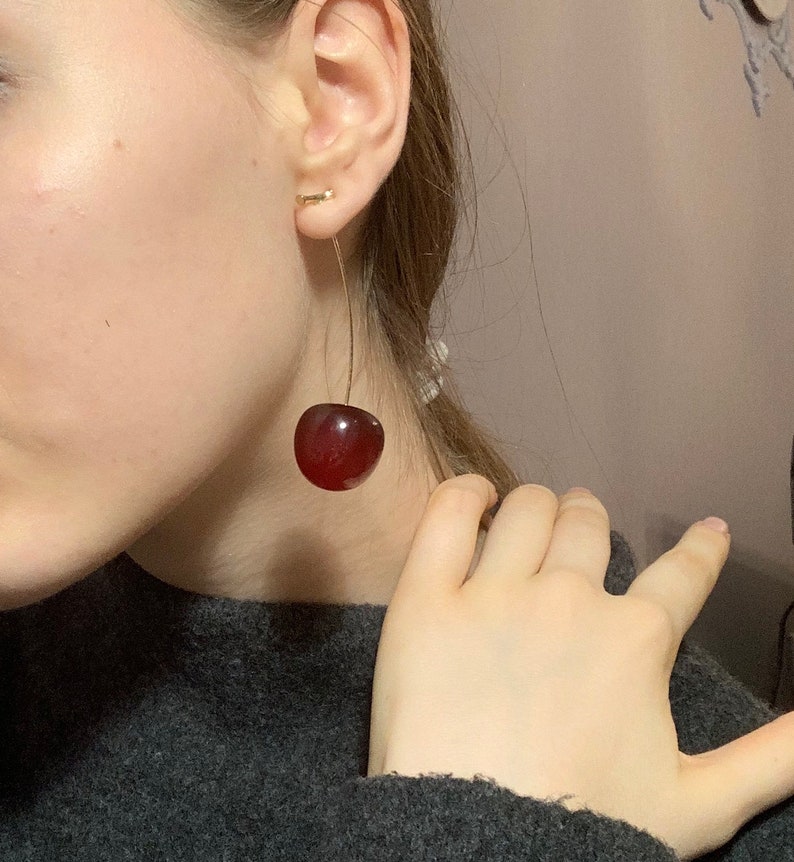 Cherry Earrings,Elegant Designer Fruit Earrings,burgundy earrings